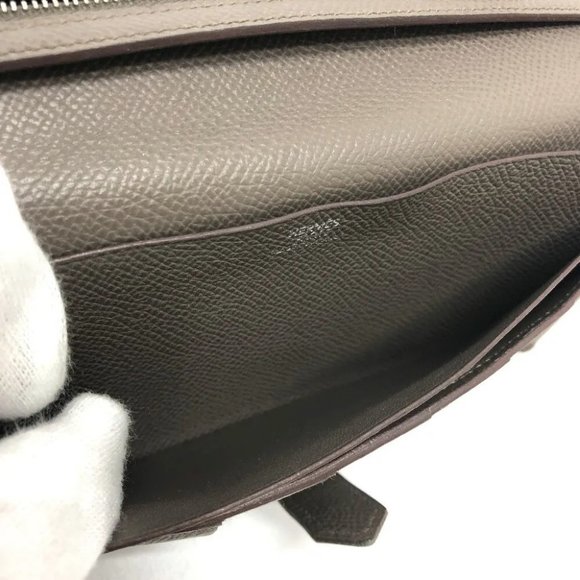 Auth HERMES HHardware Bearn Souffle Two fold Long Wallet Epsom Gray Based - Picture 11 of 15